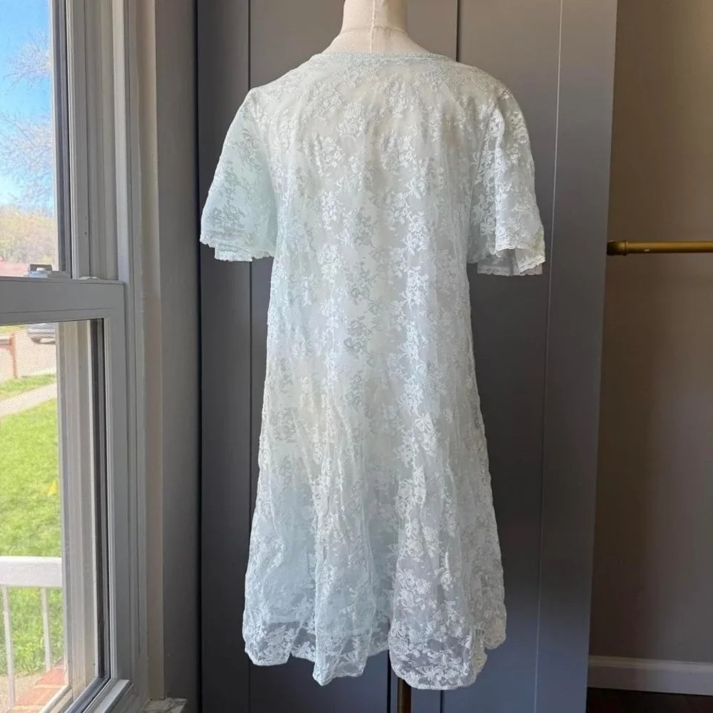 Shadowline Women's Sheer Lace Robe Light Blue Small Vintage Nylon